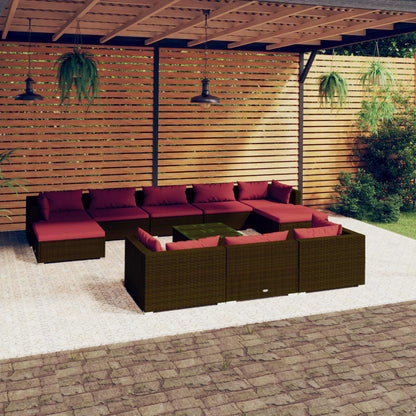 vidaXL 11 Piece Patio Lounge Set with Cushions Brown Poly Rattan-0