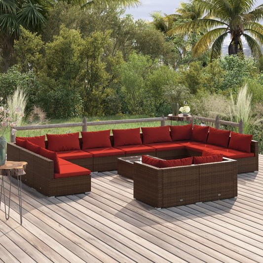 vidaXL 13 Piece Patio Lounge Set with Cushions Brown Poly Rattan-0