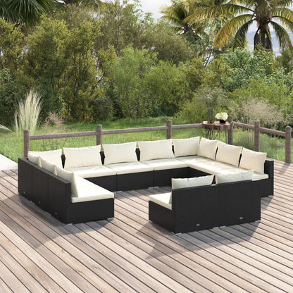 vidaXL 11 Piece Patio Lounge Set with Cushions Black Poly Rattan-0
