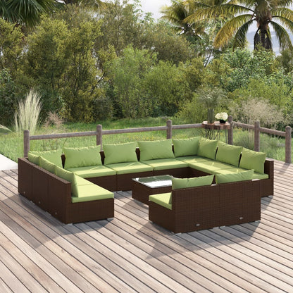 vidaXL 12 Piece Patio Lounge Set with Cushions Brown Poly Rattan-0