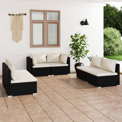 vidaXL 6 Piece Patio Lounge Set with Cushions Poly Rattan Black-0
