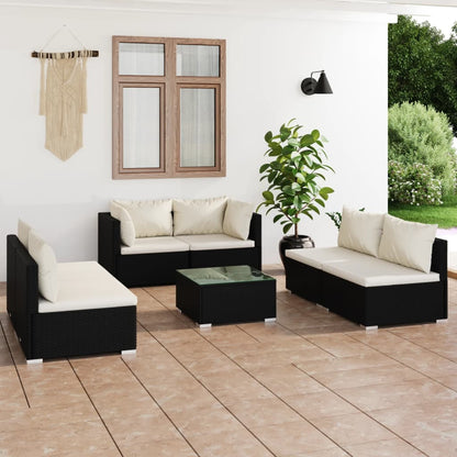 vidaXL 7 Piece Garden Lounge Set with Cushions Poly Rattan Black-0