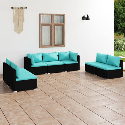 vidaXL 7 Piece Patio Lounge Set with Cushions Poly Rattan Black-0