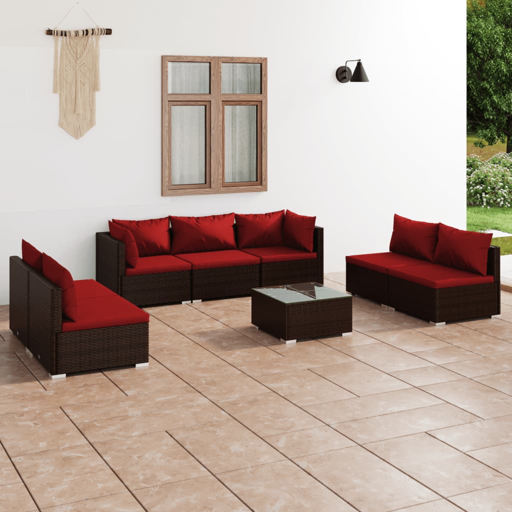 vidaXL 8 Piece Patio Lounge Set with Cushions Poly Rattan Brown-0