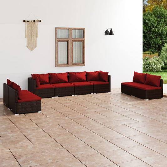 vidaXL 8 Piece Patio Lounge Set with Cushions Poly Rattan Brown-0
