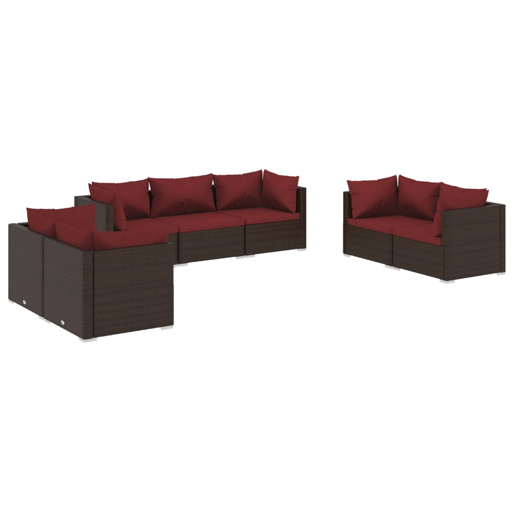 vidaXL 7 Piece Patio Lounge Set with Cushions Poly Rattan Brown-0