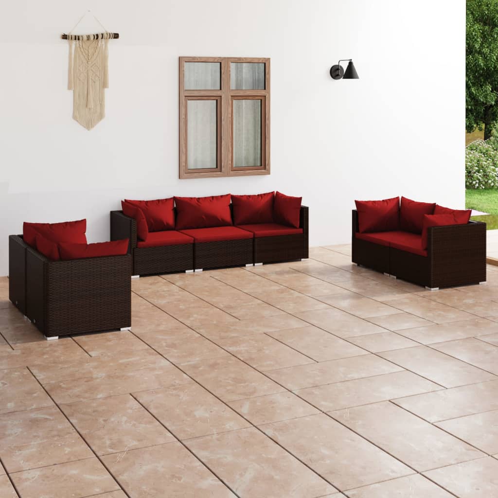 vidaXL 7 Piece Patio Lounge Set with Cushions Poly Rattan Brown-1