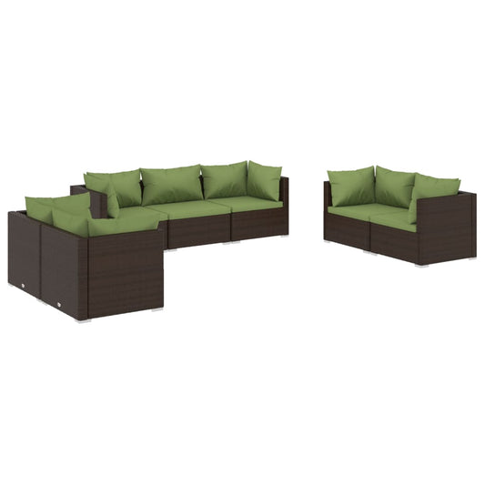 vidaXL 7 Piece Patio Lounge Set with Cushions Poly Rattan Brown-0