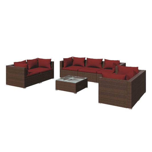 vidaXL 8 Piece Patio Lounge Set with Cushions Poly Rattan Brown-0