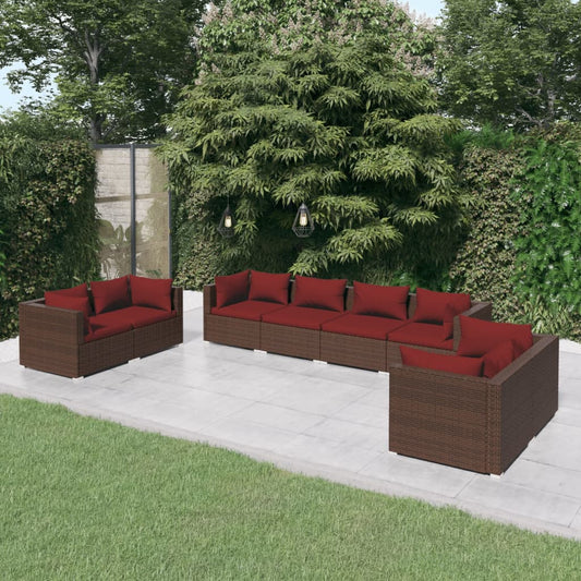 vidaXL 8 Piece Patio Lounge Set with Cushions Poly Rattan Brown-0