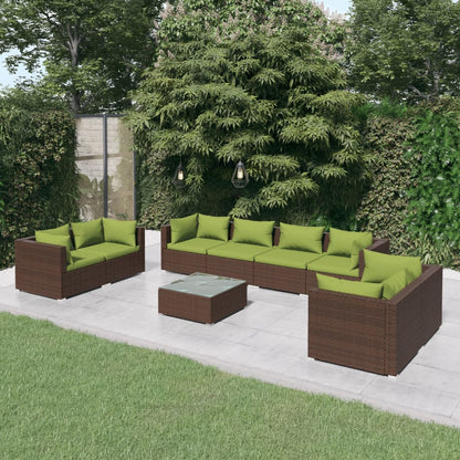 vidaXL 9 Piece Patio Lounge Set with Cushions Poly Rattan Brown-0