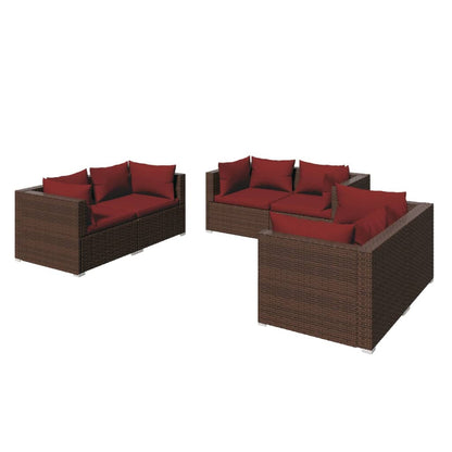 vidaXL 6 Piece Patio Lounge Set with Cushions Poly Rattan Brown-0