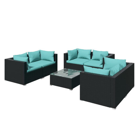 vidaXL 7 Piece Patio Lounge Set with Cushions Poly Rattan Black-0