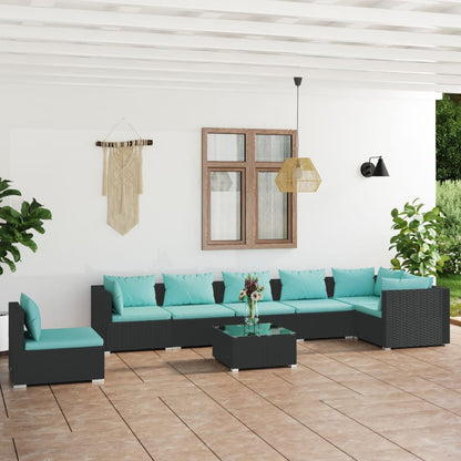 vidaXL 8 Piece Patio Lounge Set with Cushions Poly Rattan Black-0