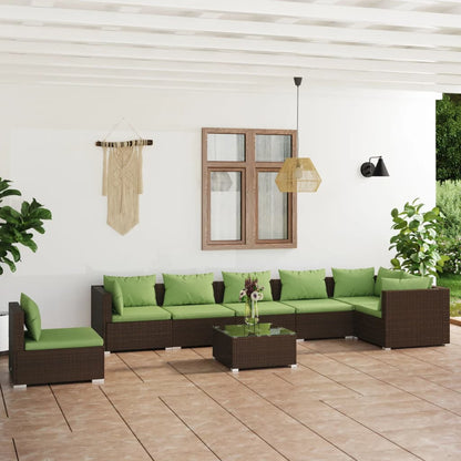 vidaXL 8 Piece Patio Lounge Set with Cushions Poly Rattan Brown-0