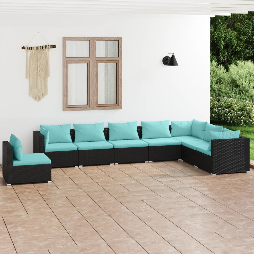 vidaXL 8 Piece Patio Lounge Set with Cushions Poly Rattan Black-0