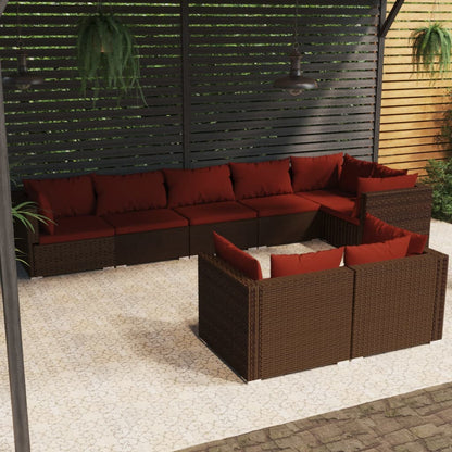 vidaXL 8 Piece Patio Lounge Set with Cushions Brown Poly Rattan-0