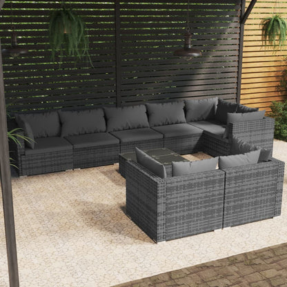 vidaXL 9 Piece Patio Lounge Set with Cushions Gray Poly Rattan-0