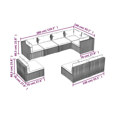 vidaXL 8 Piece Patio Lounge Set with Cushions Poly Rattan Black-3