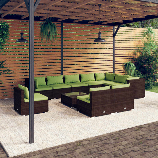 vidaXL 11 Piece Patio Lounge Set with Cushions Poly Rattan Brown-0