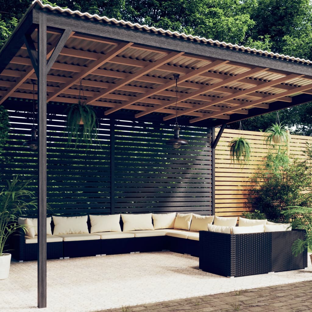 vidaXL 10 Piece Patio Lounge Set with Cushions Poly Rattan Black-0