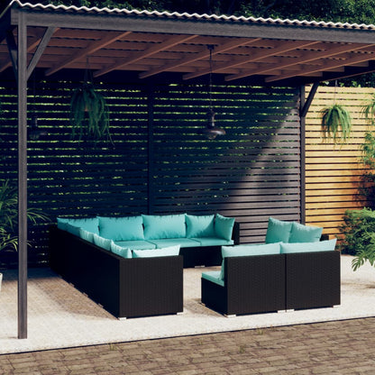 vidaXL 12 Piece Patio Lounge Set with Cushions Black Poly Rattan-0