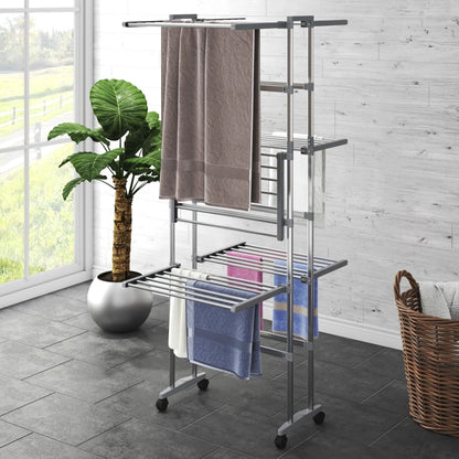 vidaXL Clothes Hanger Foldable Clothes Drying Rack Stand with Wheels Silver-2
