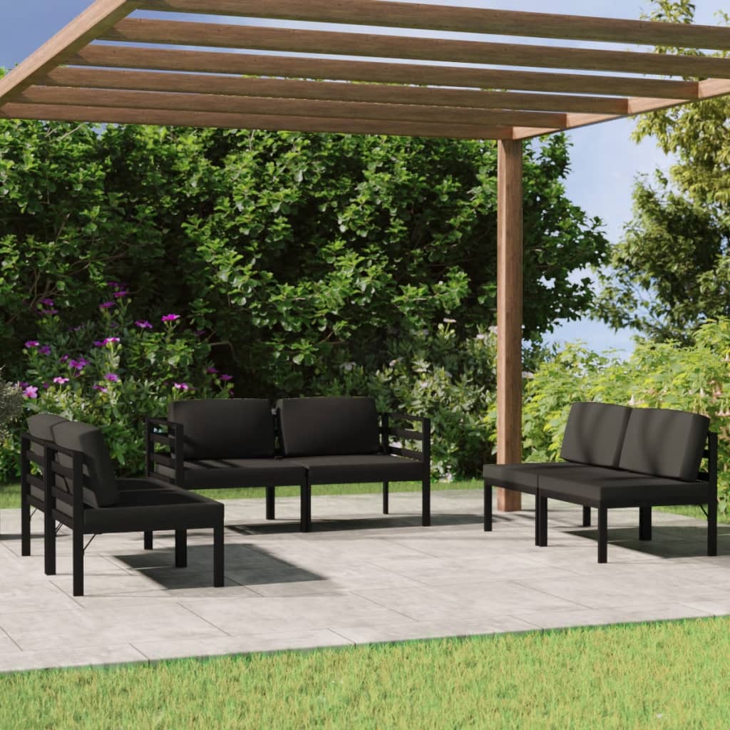 vidaXL 6 Piece Patio Lounge Set with Cushions Aluminum Anthracite-1