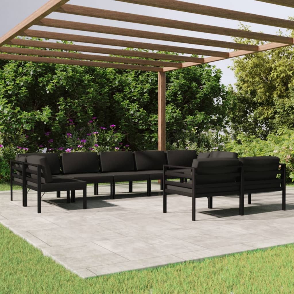 vidaXL 9 Piece Patio Lounge Set with Cushions Aluminum Anthracite-1