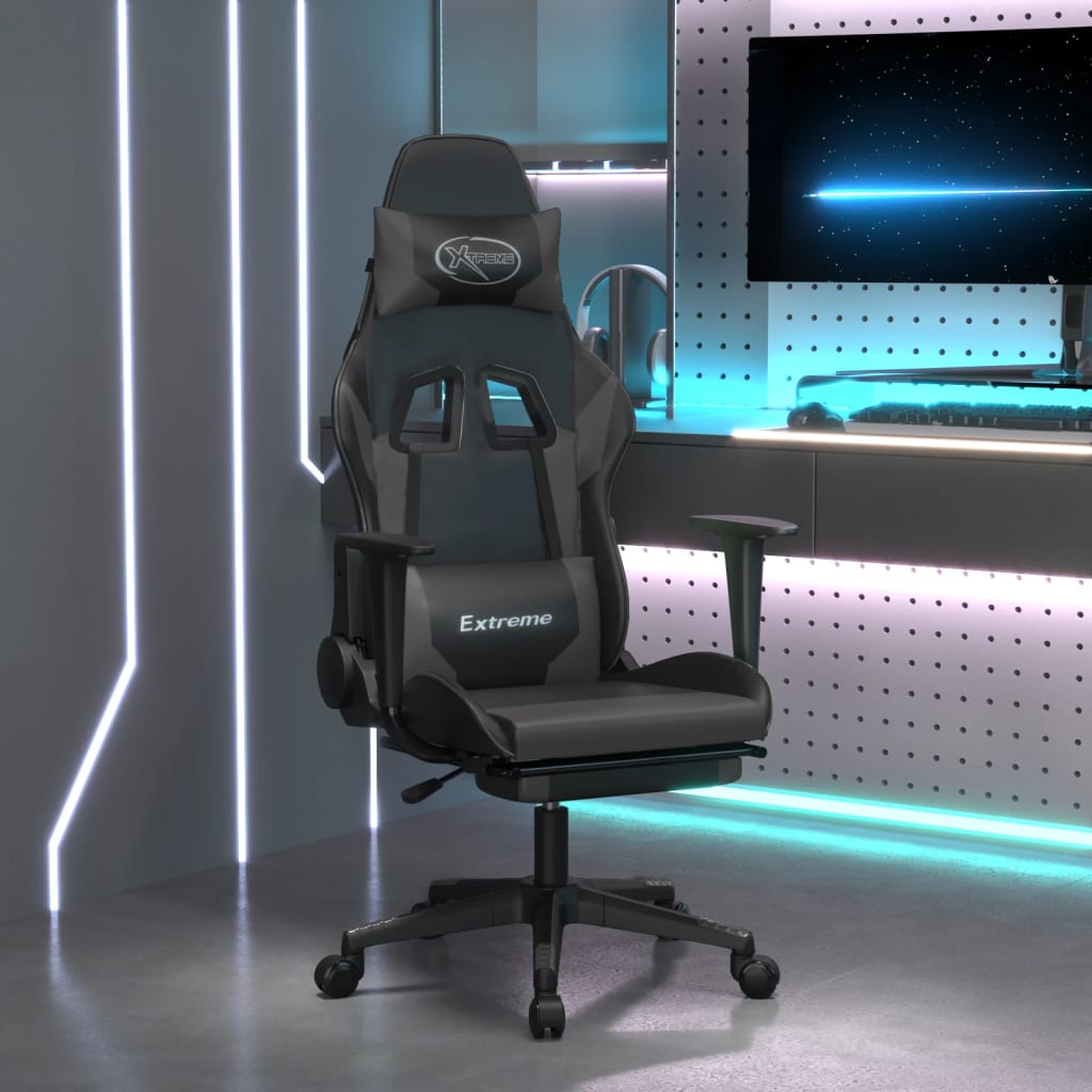 vidaXL Massage Gaming Chair with Footrest Black Faux Leather-9