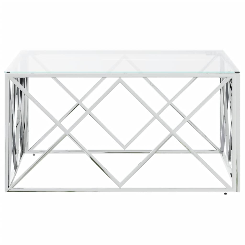 vidaXL Coffee Table 31.5"x31.5"x15.7" Stainless Steel and Glass-2