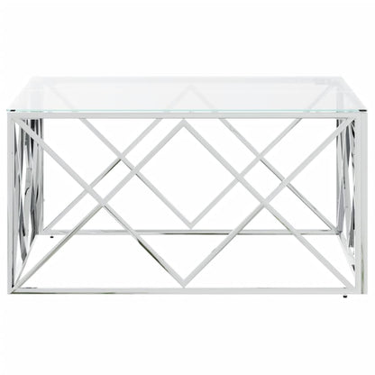 vidaXL Coffee Table 31.5"x31.5"x15.7" Stainless Steel and Glass-2