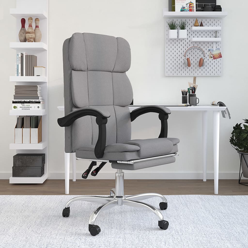 vidaXL Chair Swivel Reclining Desk Chair with Wheels for Living Room Fabric-5