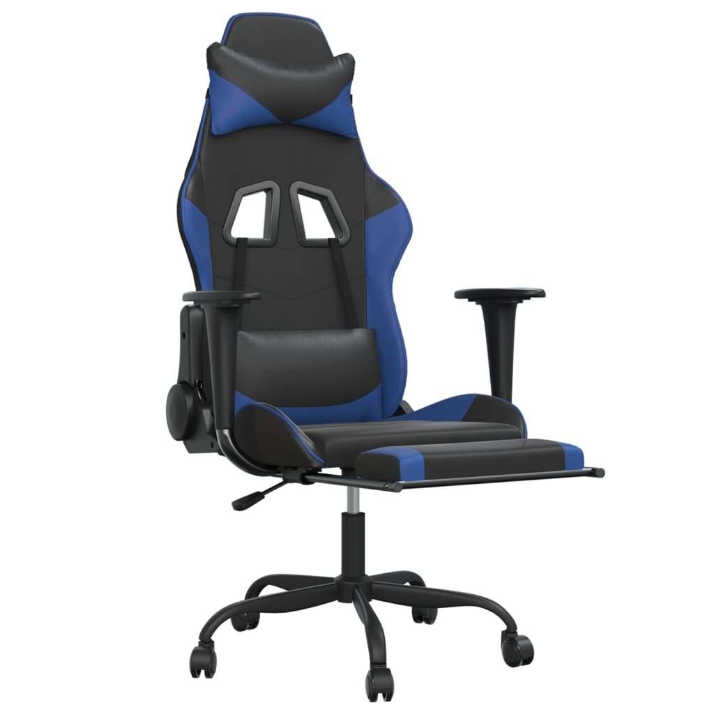 vidaXL Gaming Chair with Footrest Black and Blue Faux Leather-4