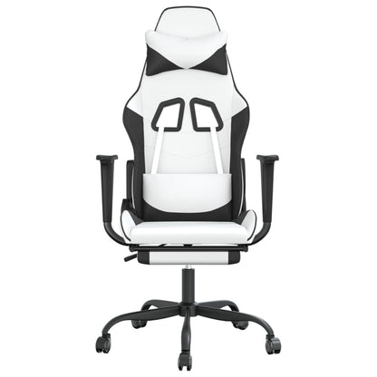 vidaXL Gaming Chair with Footrest White and Black Faux Leather-1