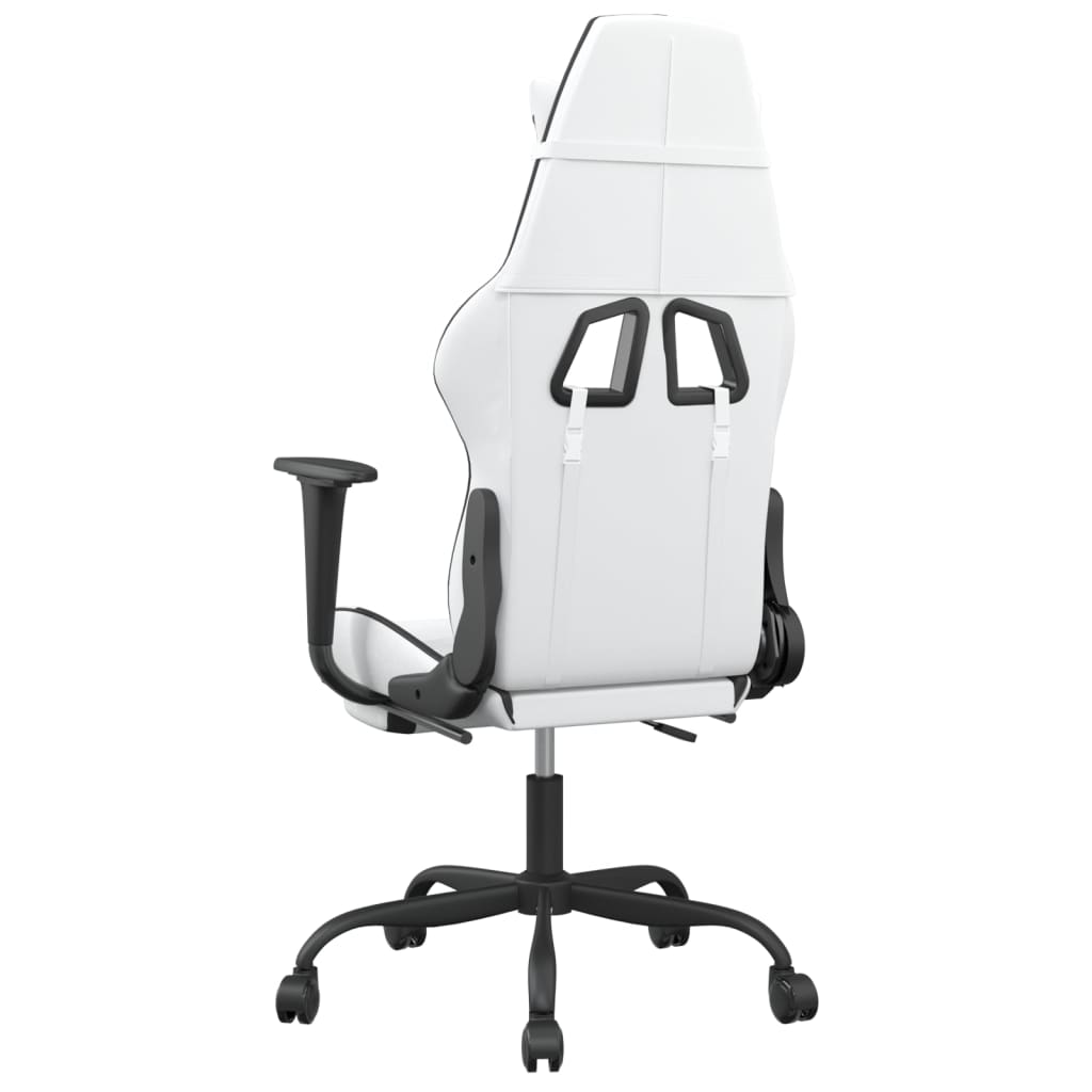vidaXL Gaming Chair with Footrest White and Black Faux Leather-3