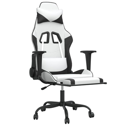 vidaXL Gaming Chair with Footrest White and Black Faux Leather-4