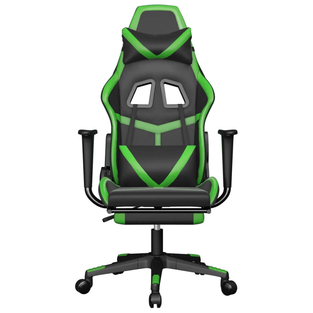 vidaXL Gaming Chair with Footrest Black and Green Faux Leather-1