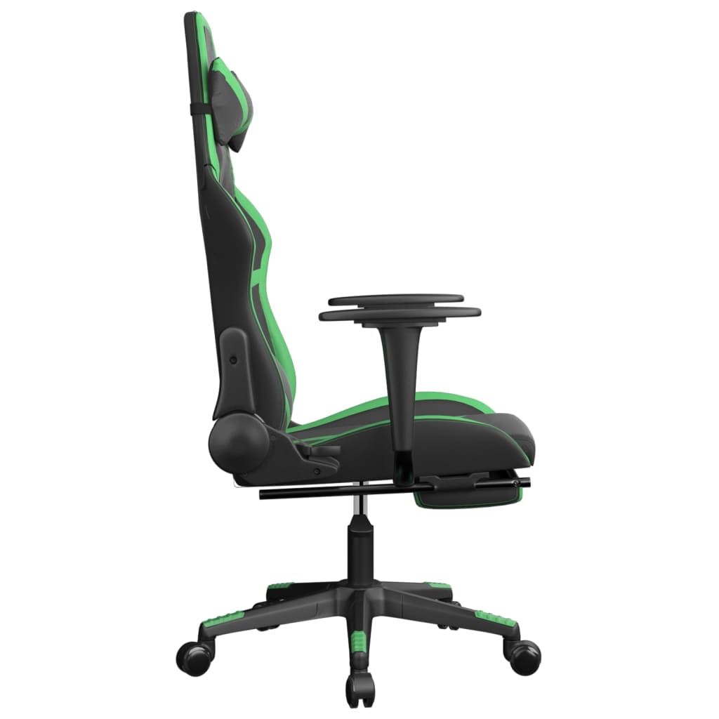 vidaXL Gaming Chair with Footrest Black and Green Faux Leather-2
