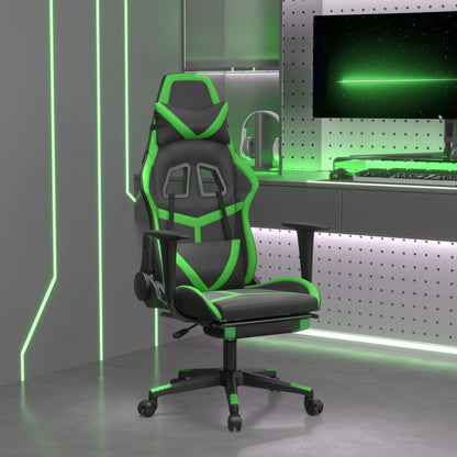 vidaXL Gaming Chair with Footrest Black and Green Faux Leather-0