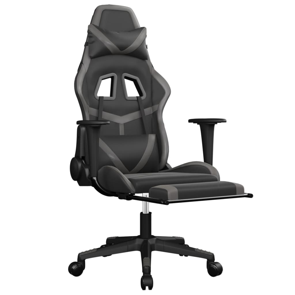 vidaXL Gaming Chair with Footrest Black and Gray Faux Leather-4