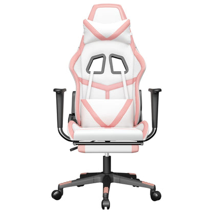 vidaXL Gaming Chair with Footrest White and Pink Faux Leather-1
