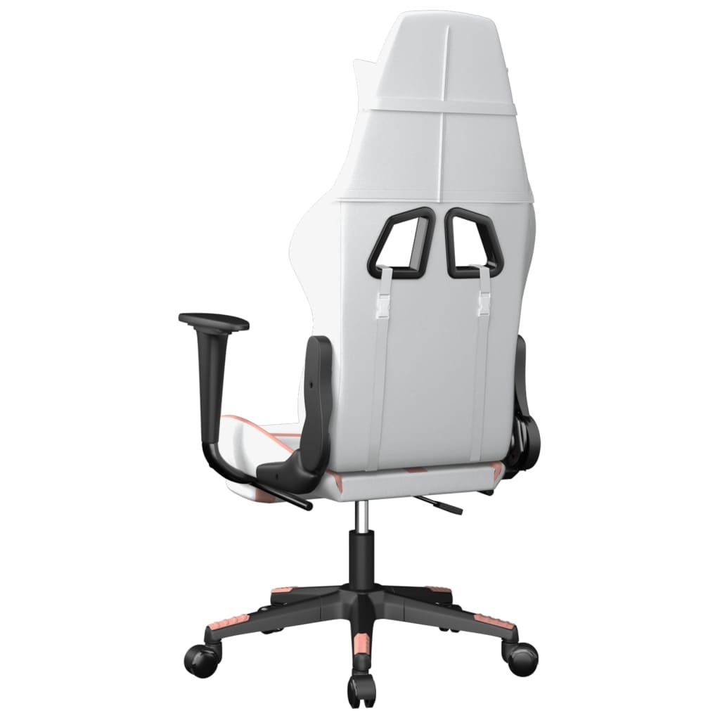 vidaXL Gaming Chair with Footrest White and Pink Faux Leather-3
