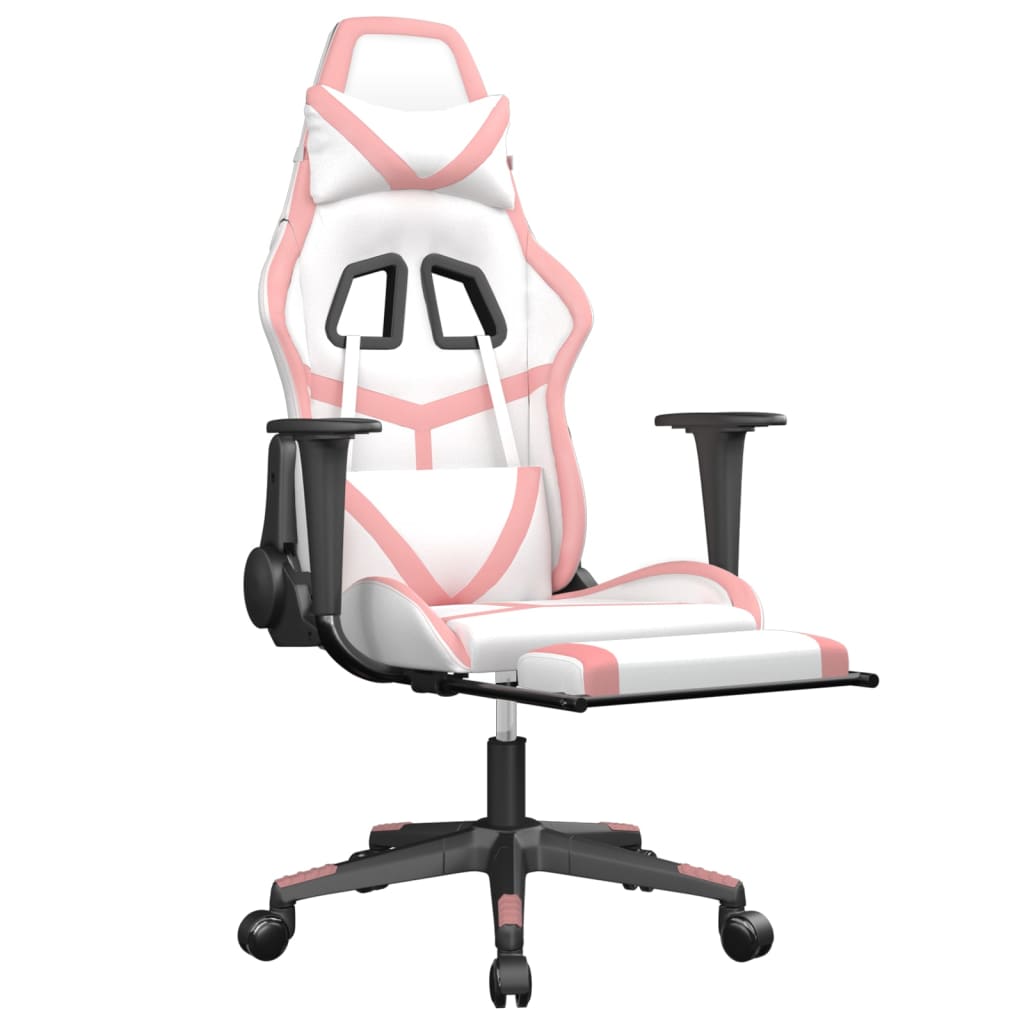 vidaXL Gaming Chair with Footrest White and Pink Faux Leather-4