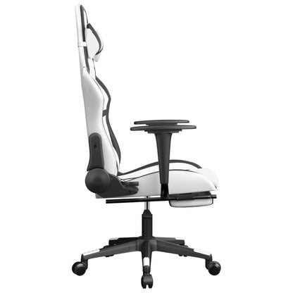 vidaXL Gaming Chair with Footrest White and Black Faux Leather-2