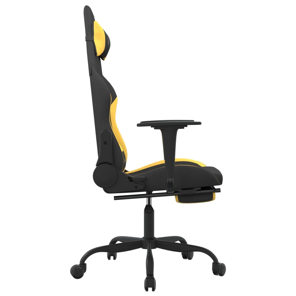 vidaXL Gaming Chair with Footrest Black and Yellow Fabric-2