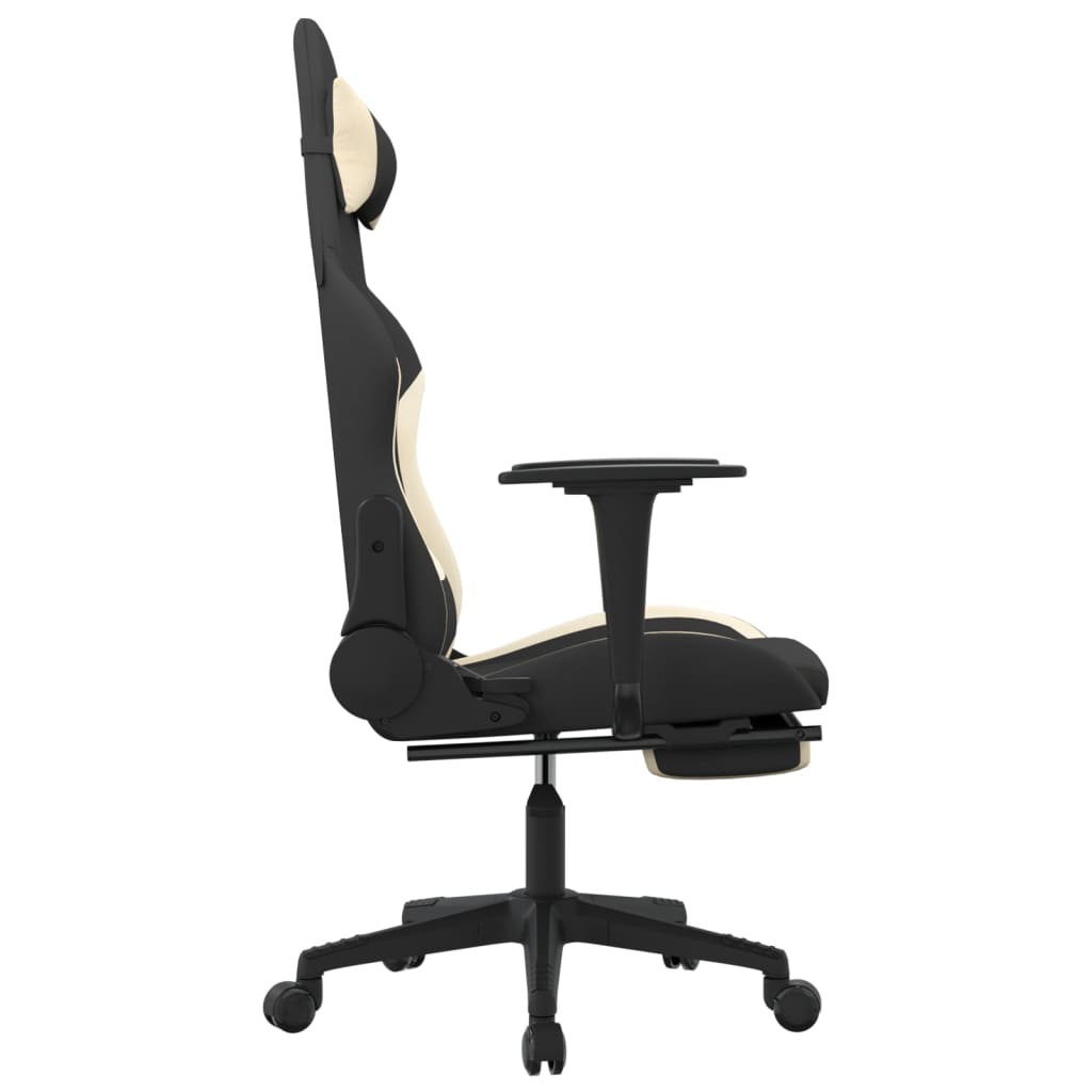 vidaXL Gaming Chair with Footrest Black and Cream Fabric-2
