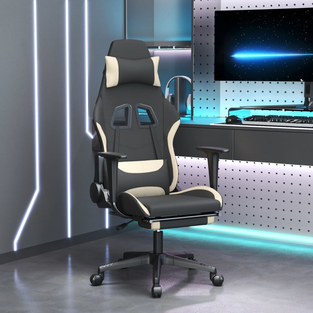 vidaXL Gaming Chair with Footrest Black and Cream Fabric-0