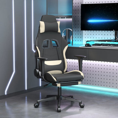 vidaXL Gaming Chair with Footrest Black and Cream Fabric-0