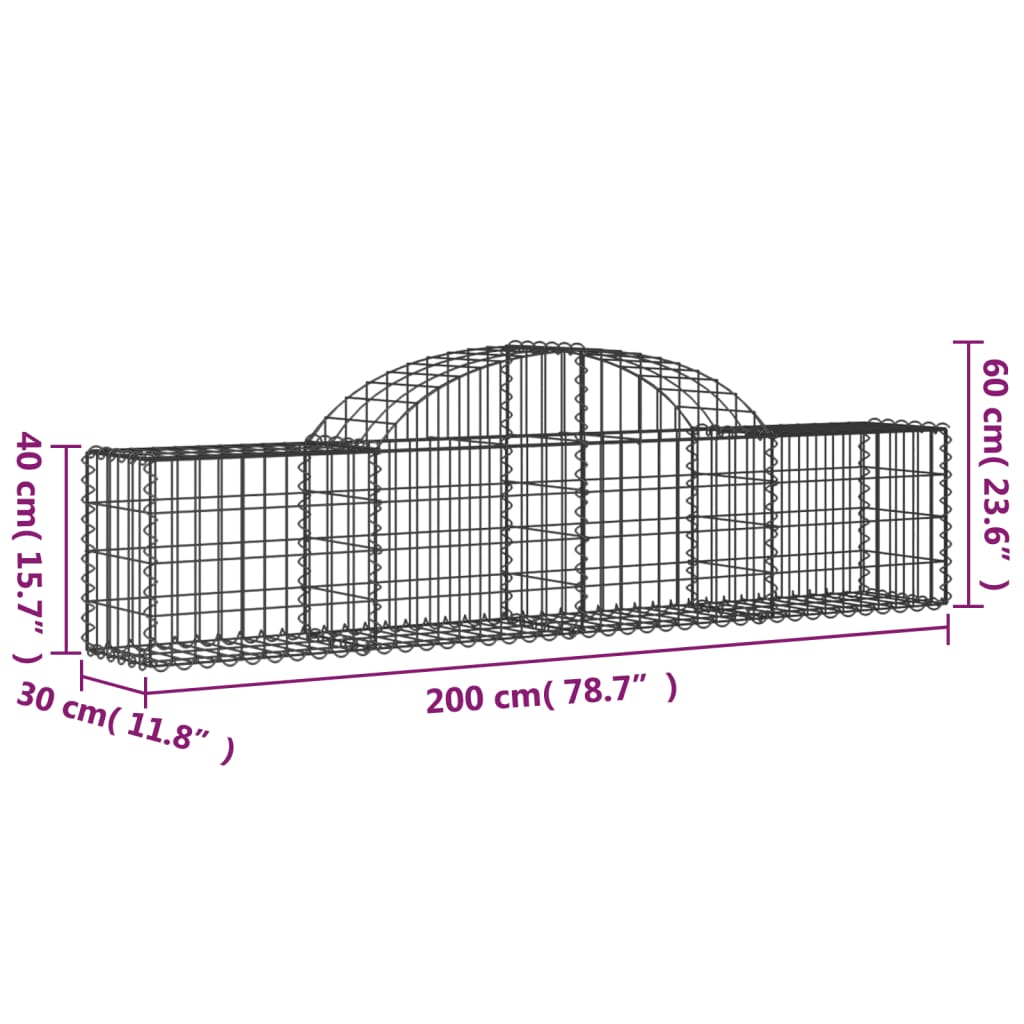 vidaXL Arched Gabion Baskets 2 pcs 78.7"x11.8"x15.7"/23.6" Galvanized Iron-4
